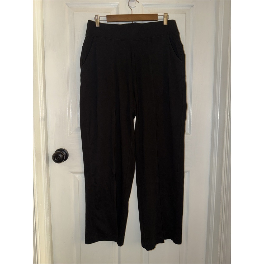 Pact Women's Airplane Pintuck Wide Leg Pant $88 Black Size L 29"